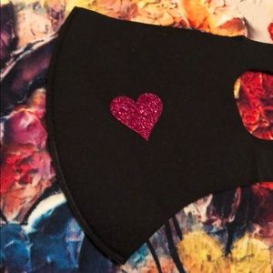 Glitter Shiny Heart Pink Black Face Mask